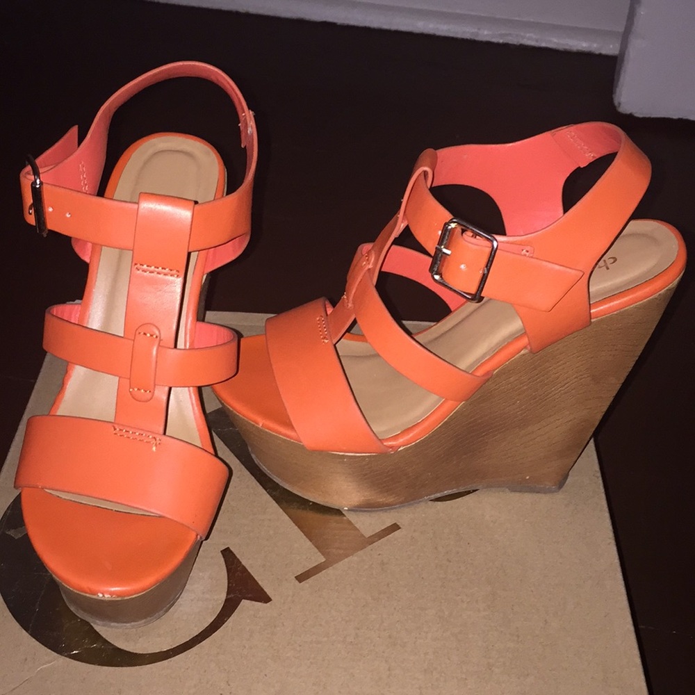 Orange wedge heel
